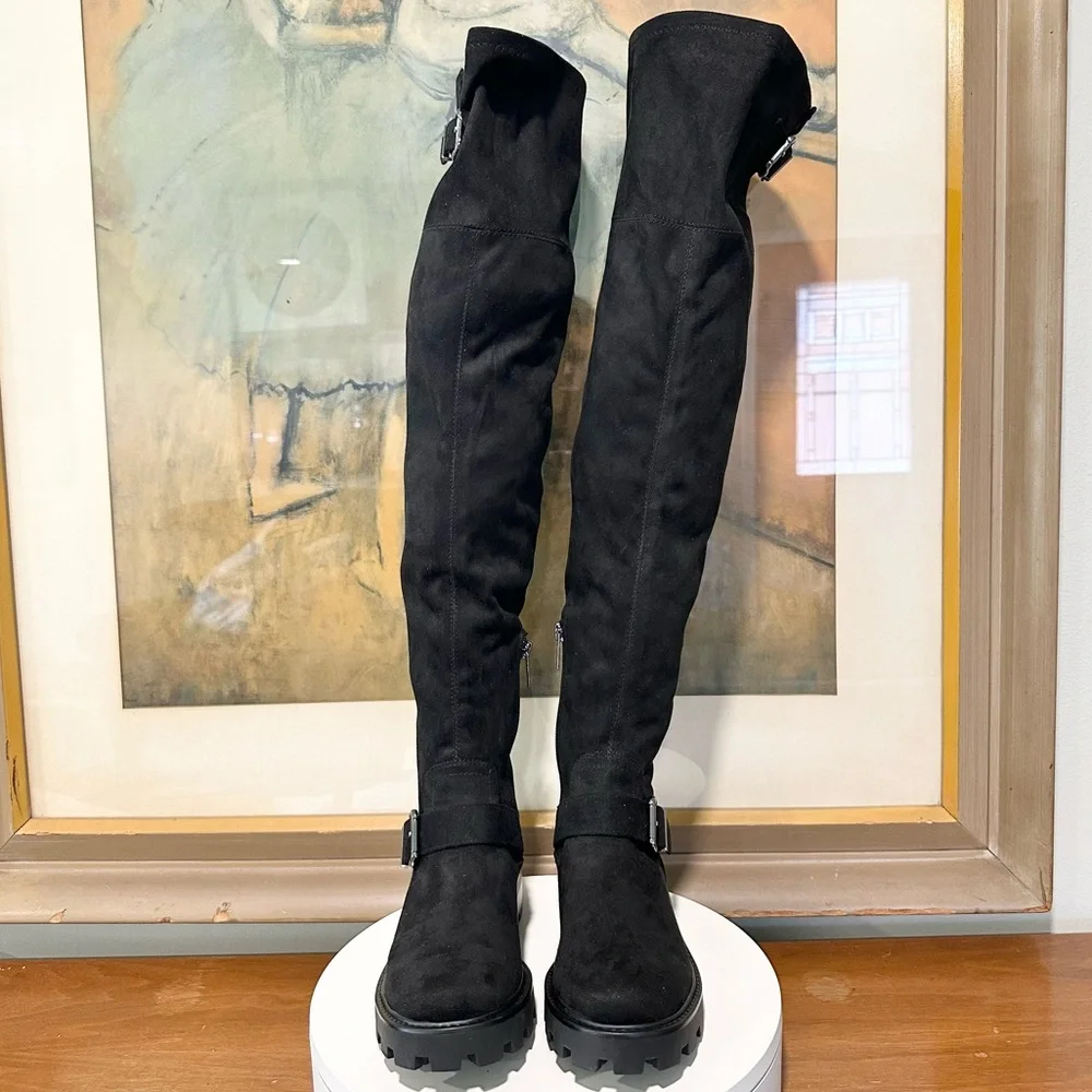 🌸MARC FISHER🌸 Ganven Suede Over-The-Knee Moto Boots in Black  Size: 6M
